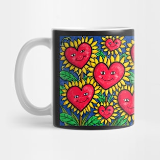 Happy Heart Flowers Sunflowers Mug